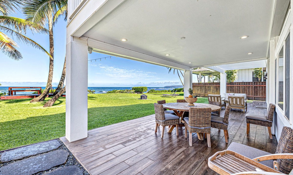 Mokuleia House | Oceanfront Family Escape w/A/C, Large Yard and Sunset Deck