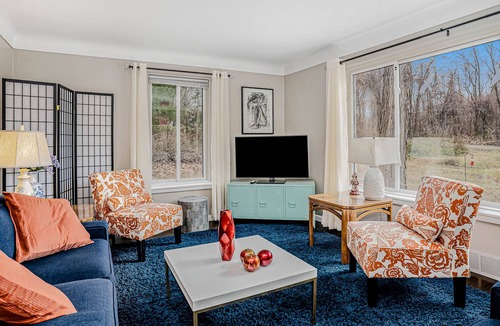 Fennville Cottage | Secluded & cute cottage near Pier Cove Beach with deck, firepit, grill, lawn, AC