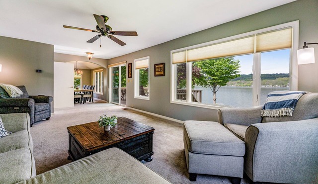Lakefront gem with game room and dock - the house that almost floated away
