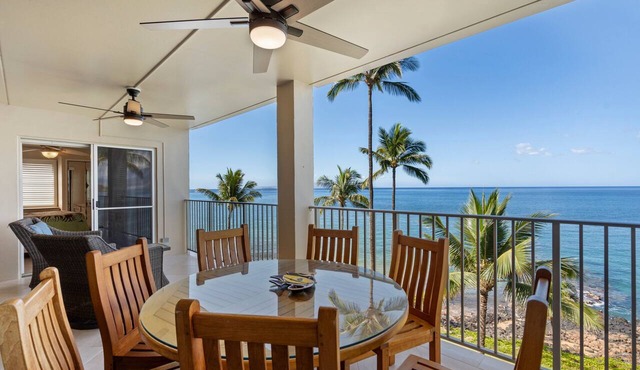 Oceanfront Oasis at Royal Mauian 518: Sapphire Views & Prime Location Await!
