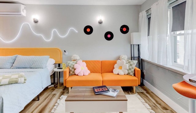 Themed Lux Loft with King Bed, Free Parking & Wi-Fi